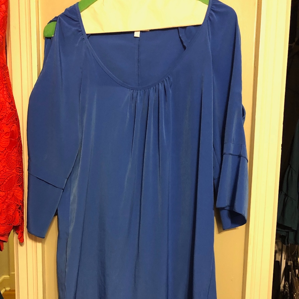 Blue open shoulder dress